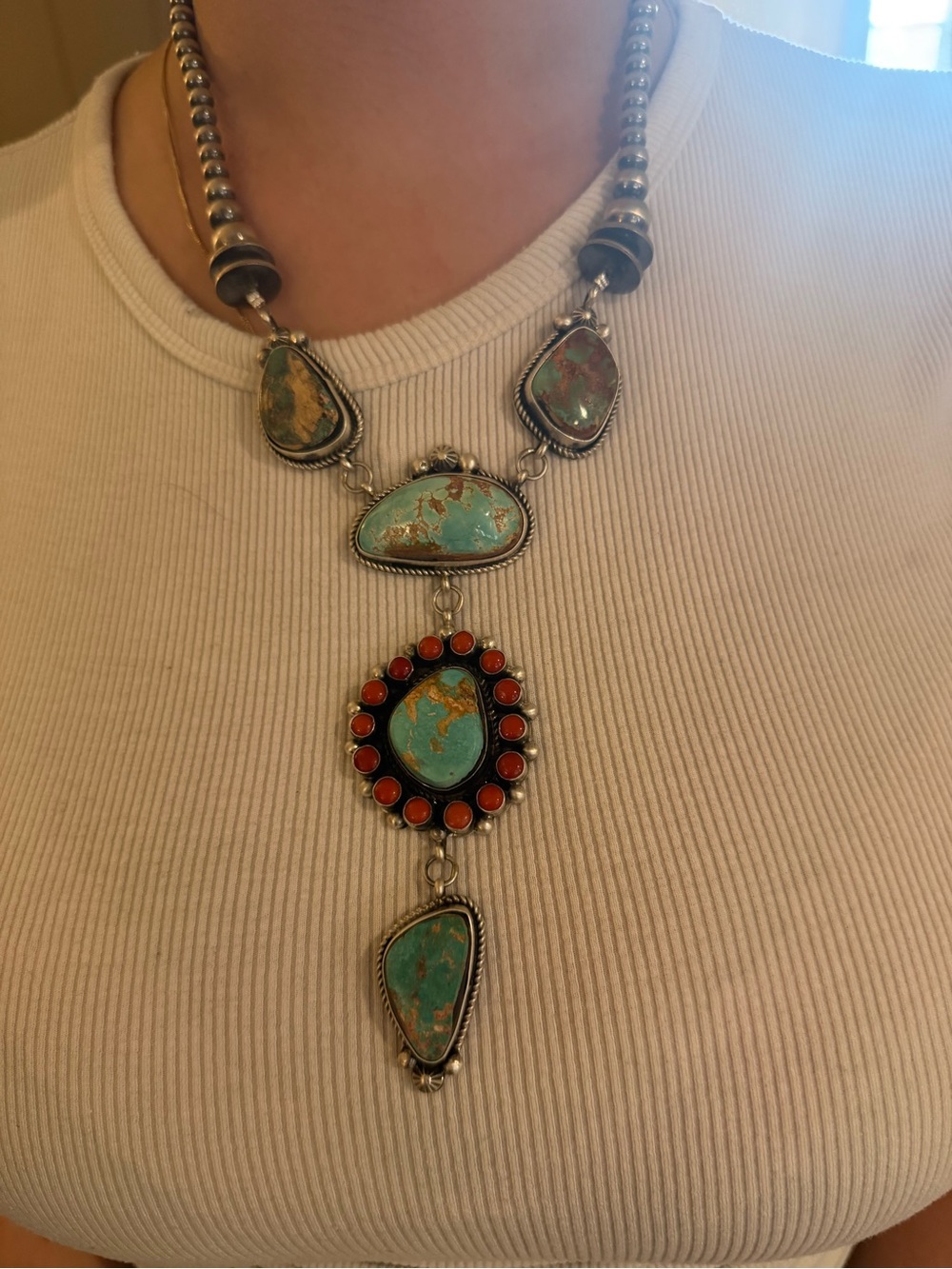 Navajo sterling silver royston turquoise lariat necklace